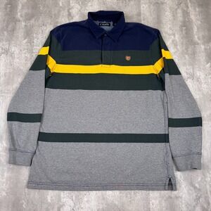 Chaps Rugby Shirt Mens Medium Gray Striped Cotton Long Sleeve Polo Preppy Y2K